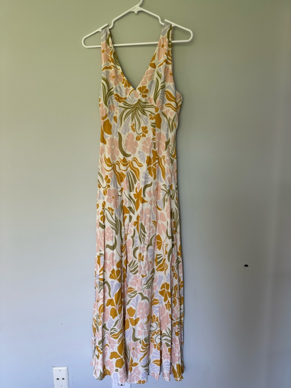 Anthropologie PAPER HEART Sleeveless Pastel Floral Linen Blend Maxi Dress, Large